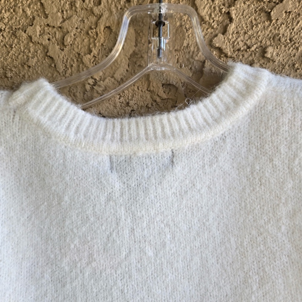 Cynthia Rowley Love Script Sweater White & Red Embroidered Puff Sleeve NWT XS - Picture 6 of 8